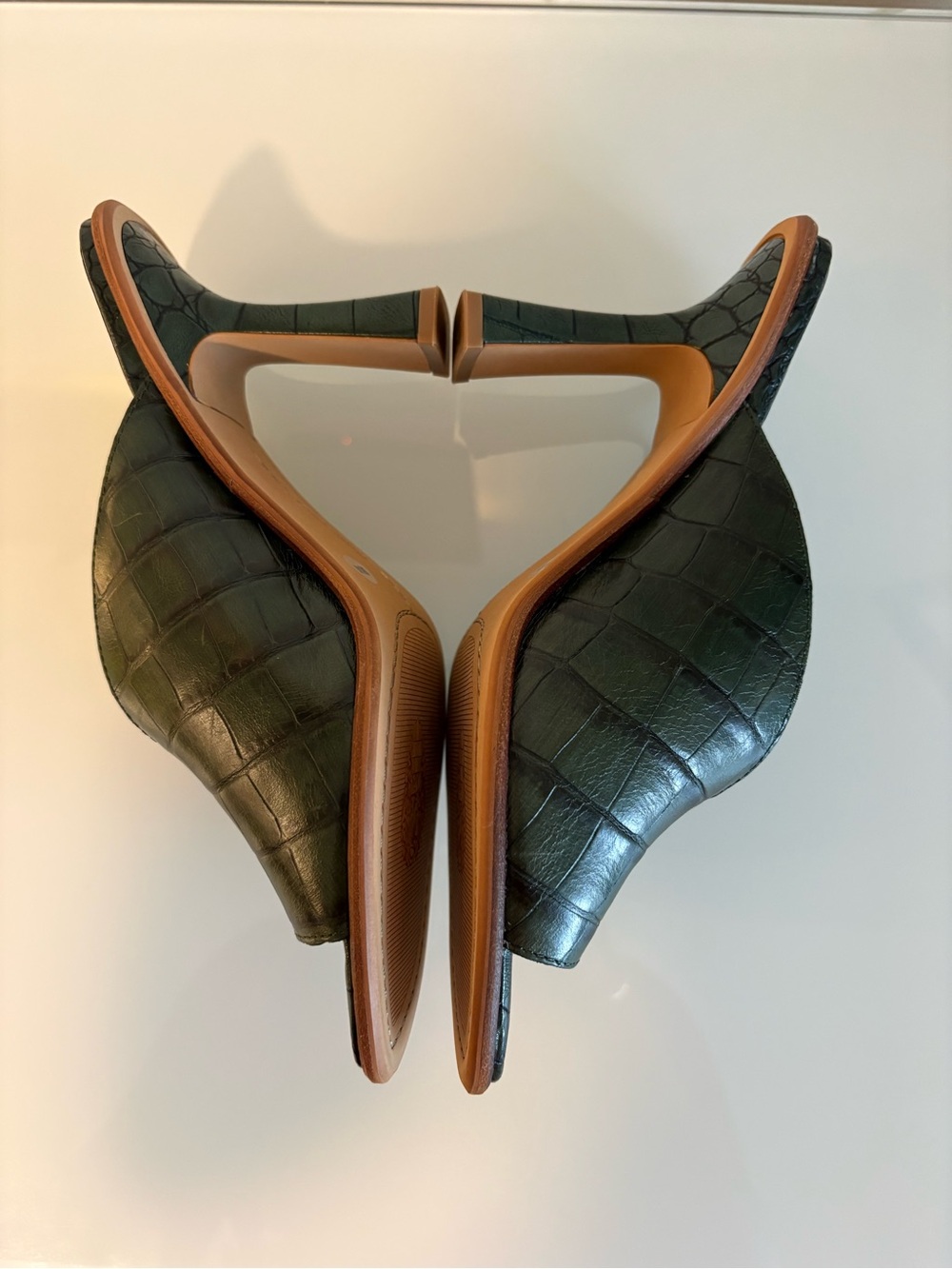 Vince Camuto Green Croc Embossed Leather Heeled Mules | Size 9 / 40 - Picture 5 of 7